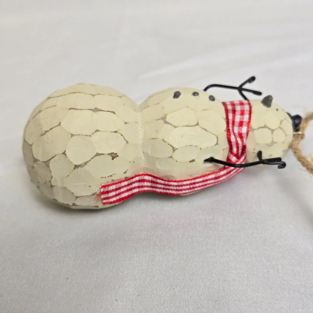 Rustic Primitive Style Snowman Christmas Ornament Crackled Finish 3.75